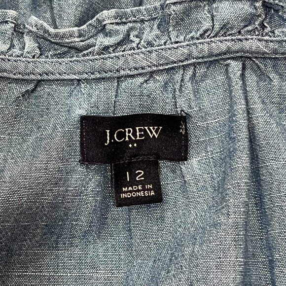 J Crew Chambray Ruffle Mini Dress, Pockets, 12 - Picture 3 of 10